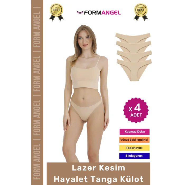 #Külot Lazer Kesim İz Yapmaz Dikişsiz Esnek Rahat Toparlayıcı Kadın Hayalet Tanga Külot - 4 Adet
