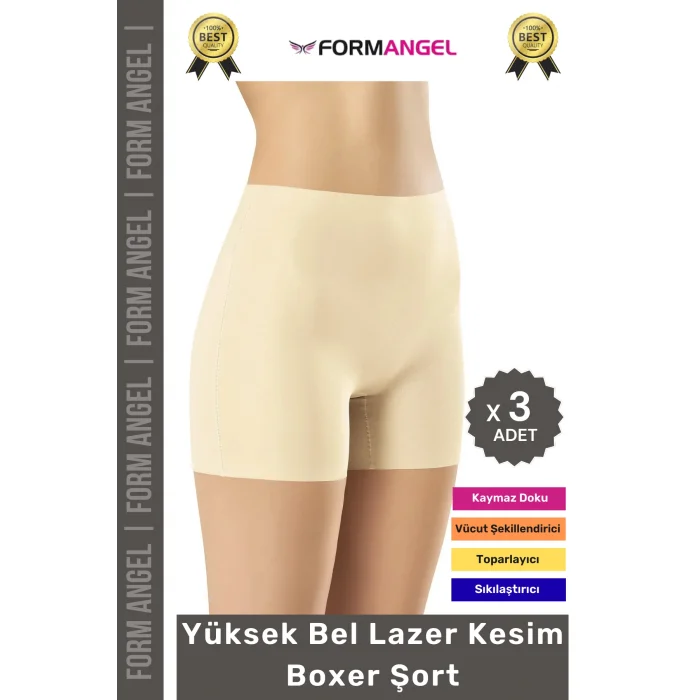 #Korse İz Göstermeyen Lazer Kesim Toparlayıcı Şekillendirici Rahat Yüksek Bel Boxer Korse - 3 Adet