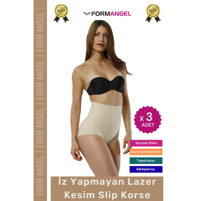 #Korse 2 Beden İncelten Toparlayıcı İz Göstermeyen Kaymaz Kadın Lazer Kesim Slip Korse - 3 Adet