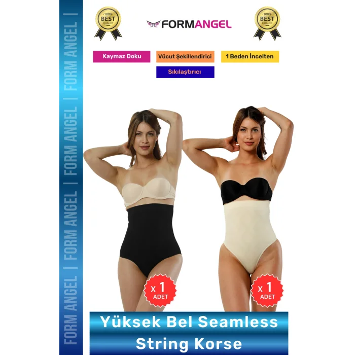 #Korse Seamless Dikişsiz Toparlayıcı Vücut Şekillendiren Kaymaz Yüksek Bel String Korse 2li Set