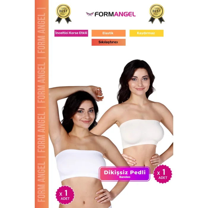 #Bandeo Seamless Toparlayıcı Kadın Basic Örme Dikişsiz Pedli Bandeo Büstiyer 2li Set