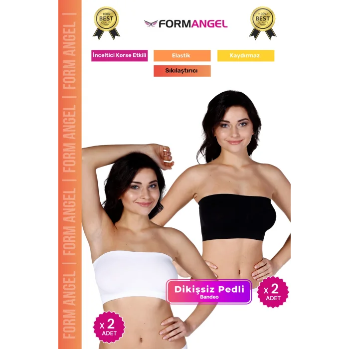 #Bandeo Seamless Toparlayıcı Kadın Basic Örme Dikişsiz Pedli Bandeo Büstiyer 4lü Set