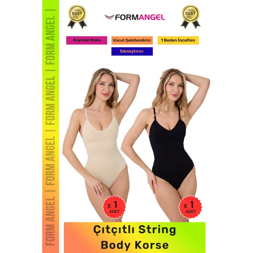 #Korse İz Bırakmayan Kaymaz Seamless Toparlayıcı Dikişsiz Kadın Çıtçıtlı String Body Korse 2li Set