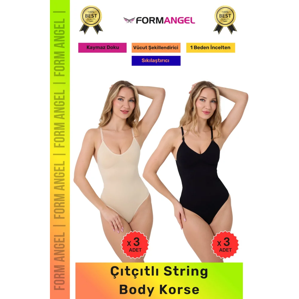 #Korse İz Bırakmayan Kaymaz Seamless Toparlayıcı Dikişsiz Kadın Çıtçıtlı String Body Korse 6lı Set