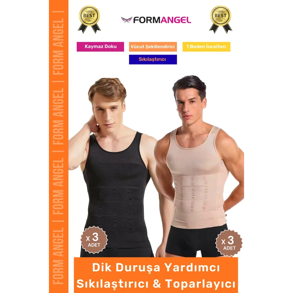 #ErkekKorse Dik Duruş Vücut Bel Göğüs Toparlayıcı Göbek Sıkılaştırıcı Erkek Korse Atlet 6lı Set