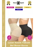 #Korse Vücut Toparlayıcı Şekillendirici Kaymaz Doku Lazer Kesim Yüksek Bel Boxer Korse 4lü Set