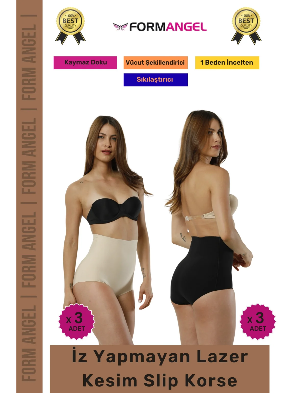 #Korse 2 Beden İncelten Toparlayıcı İz Göstermeyen Kaymaz Kadın Lazer Kesim Slip Korse 6lı Set