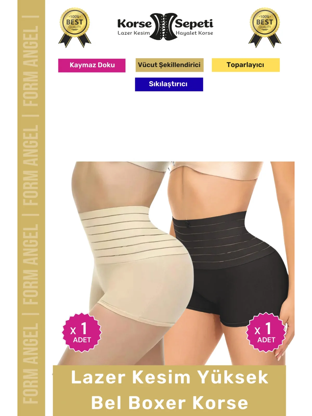 #Korse Vücut Toparlayıcı Şekillendirici Kaymaz Doku Lazer Kesim Yüksek Bel Boxer Korse 2li Set