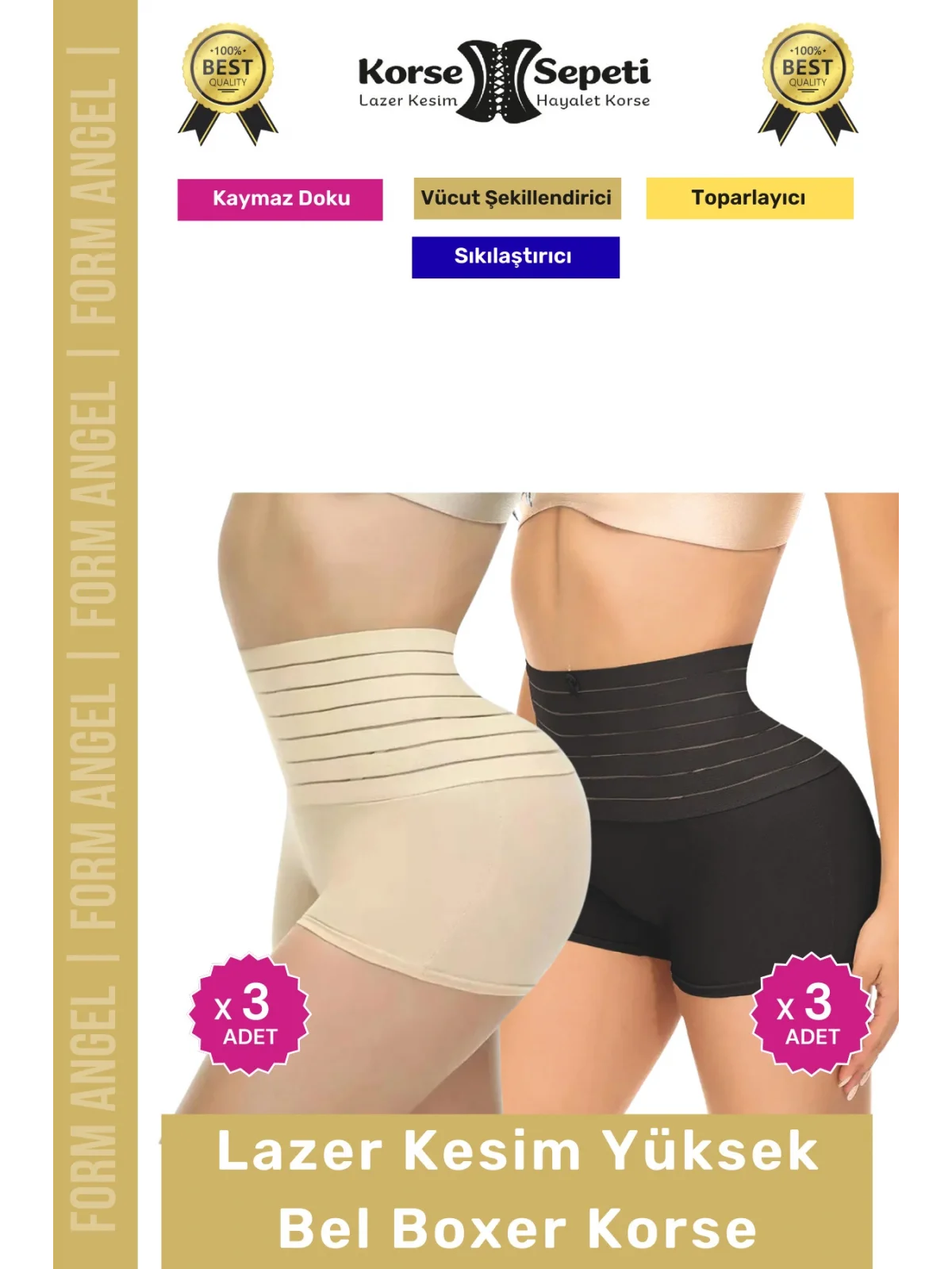 #Korse Vücut Toparlayıcı Şekillendirici Kaymaz Doku Lazer Kesim Yüksek Bel Boxer Korse 6lı Set
