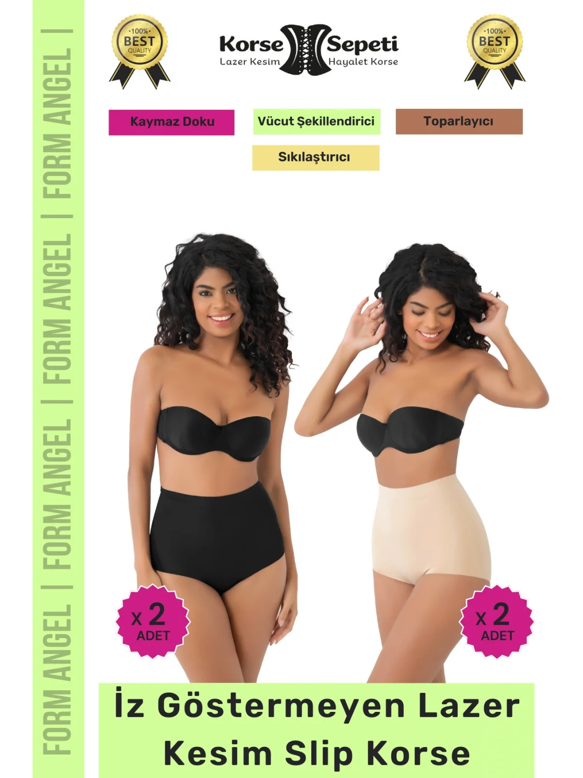 #Korse İz Yapmayan 2 Beden Küçülten Kaymaz Toparlayıcı Lazer Kesim Slip Korse 4lü Set
