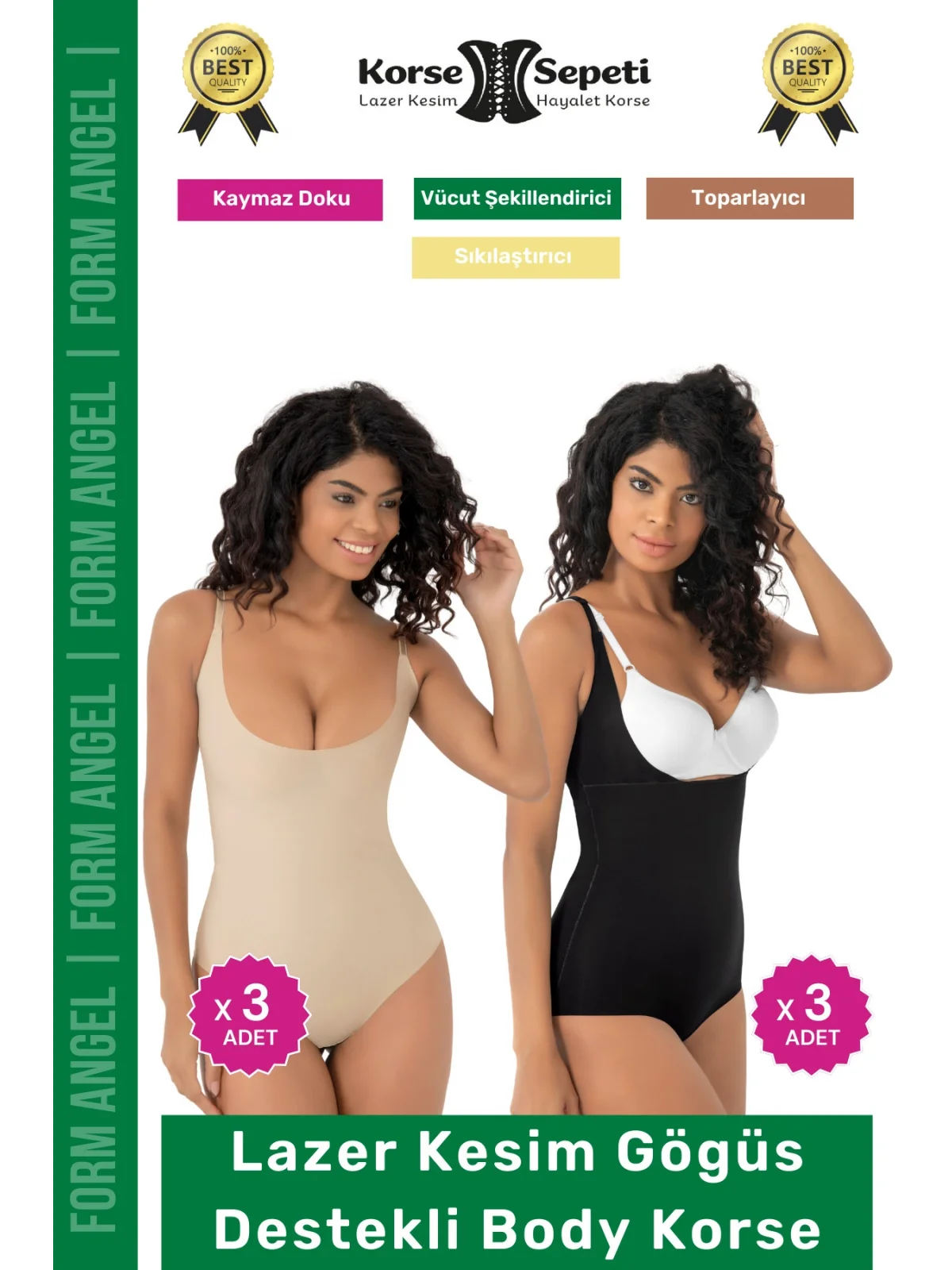 #Korse Kayma Önleyen 2 Beden Küçülten İz Yapmayan Lazer Kesim Göğüs Destekli Body Korse 6lı Set