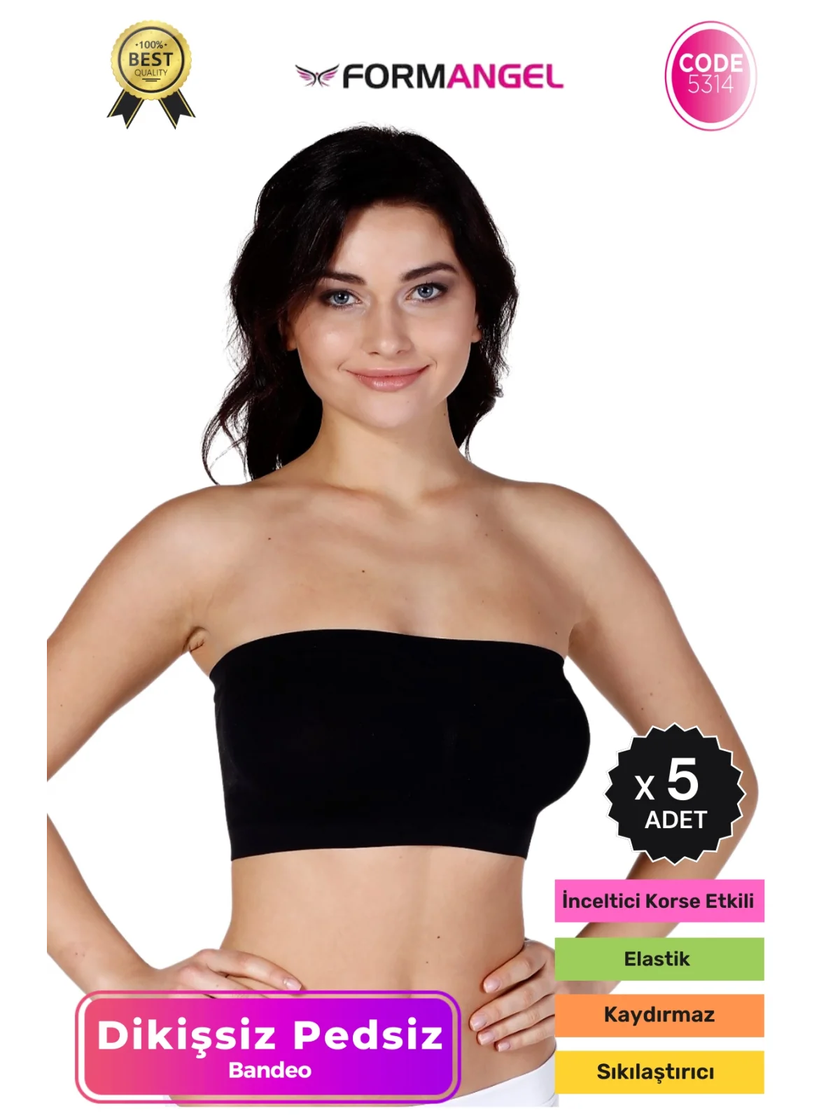 #Bandeo Seamless Toparlayıcı Kadın Basic Örme Dikişsiz Pedsiz Bandeo Büstiyer - 5 Adet