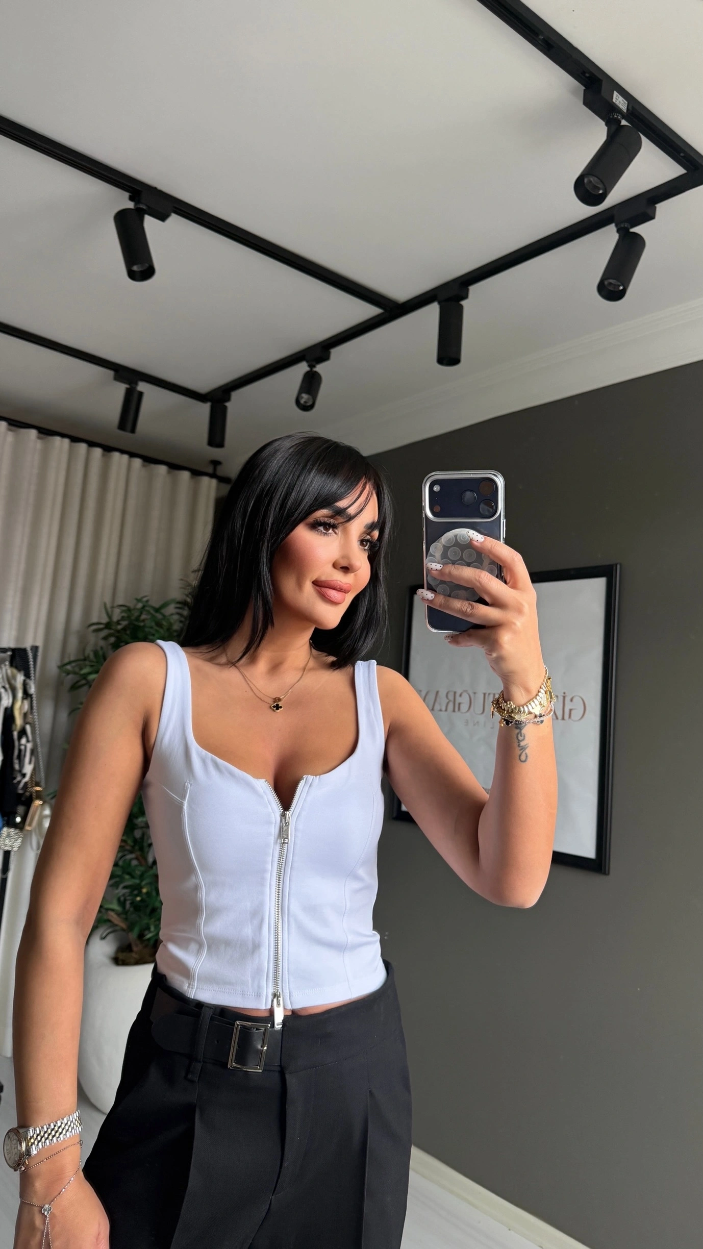 Fermuarlı Beyaz Crop