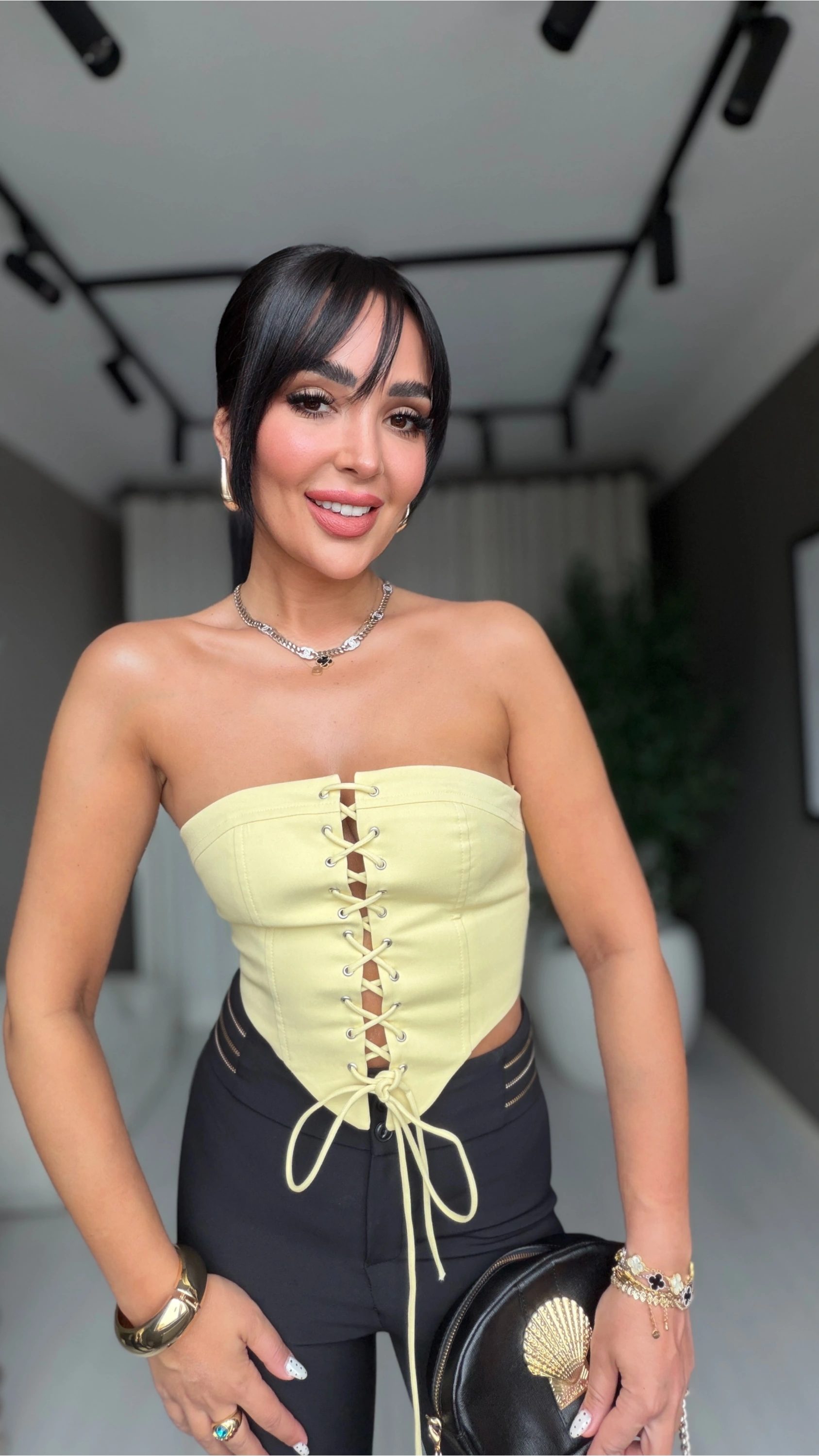 Kuş Gözü Detaylı Korse Sarı