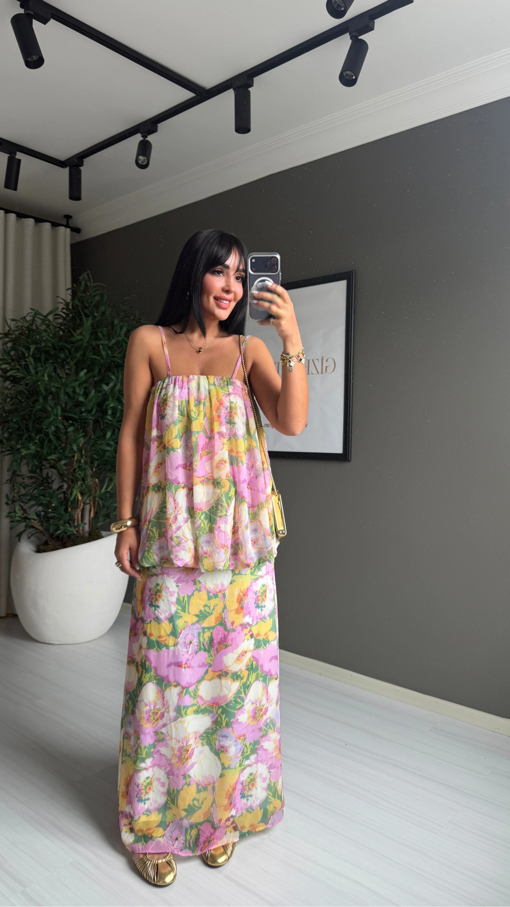 Zr Model Çiçek Desenli Maxi Elbise