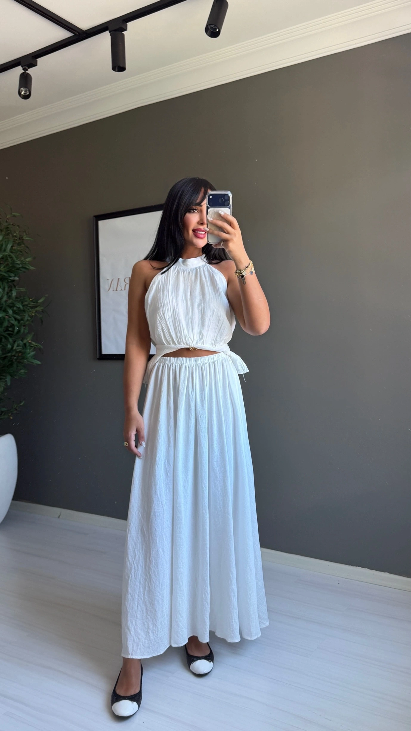 Beli Lastikli Maxi Etek Beyaz