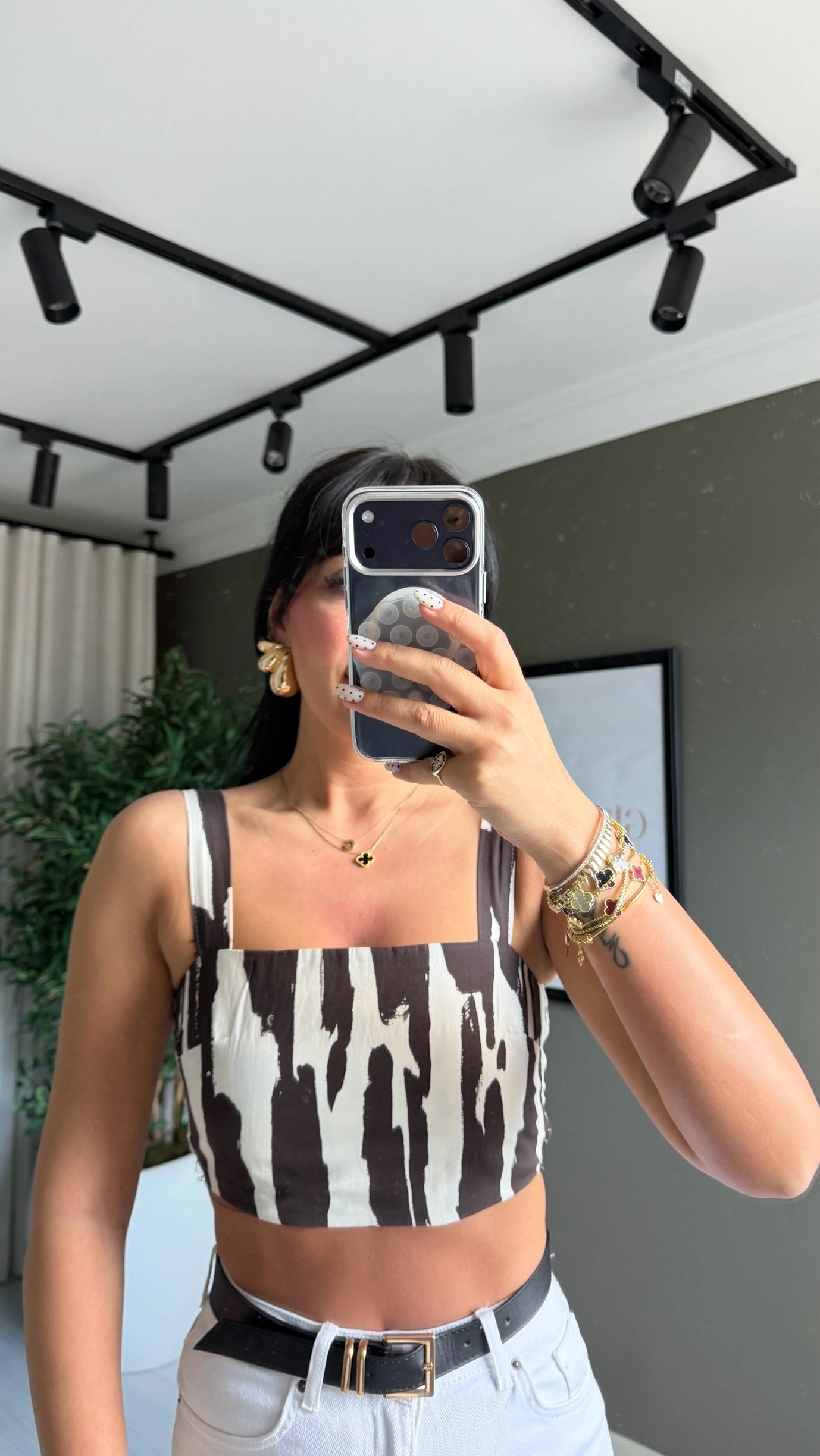 Chance Desenli Crop Kahverengi
