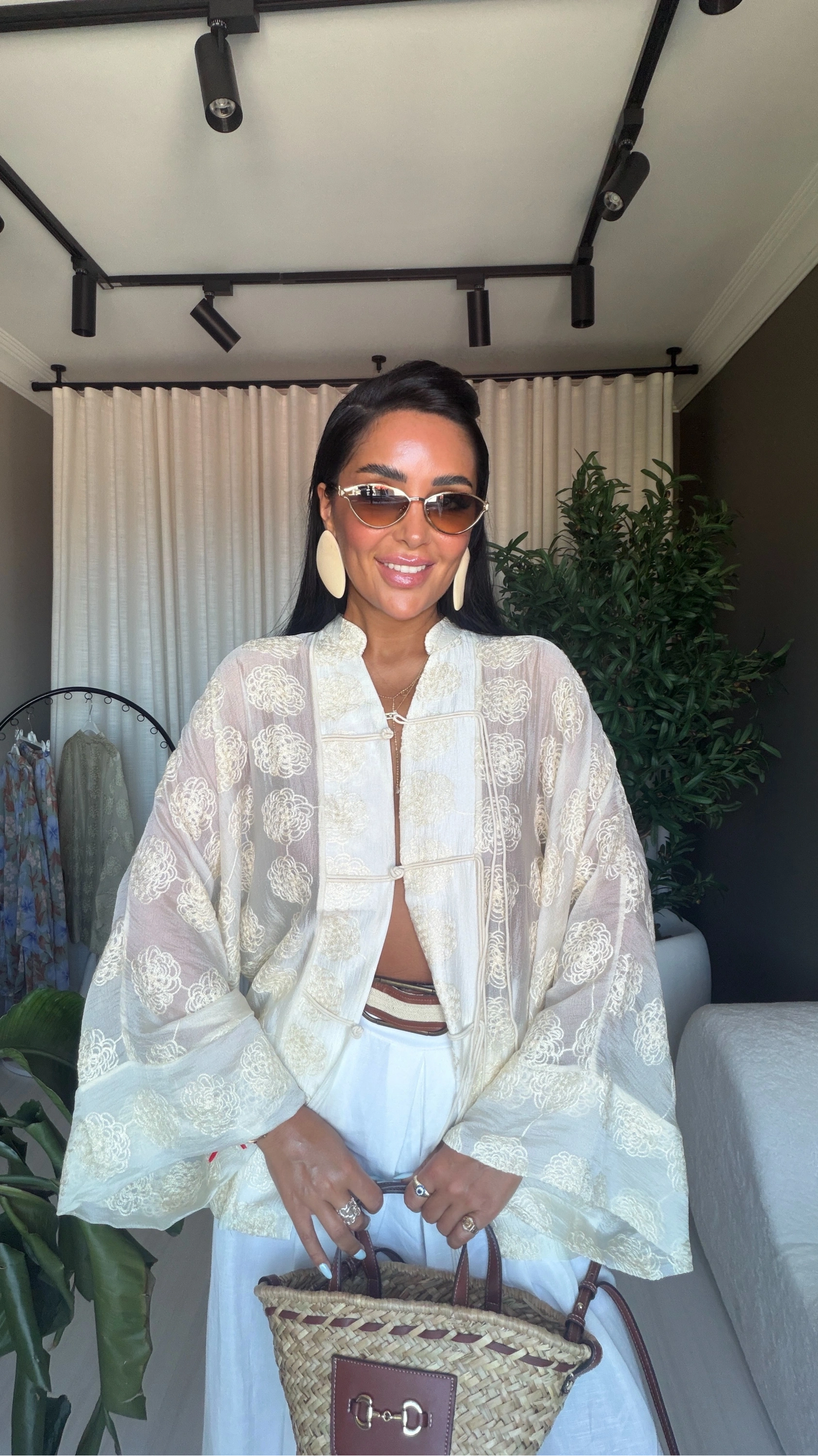 İşlemeli Kimono Ekru