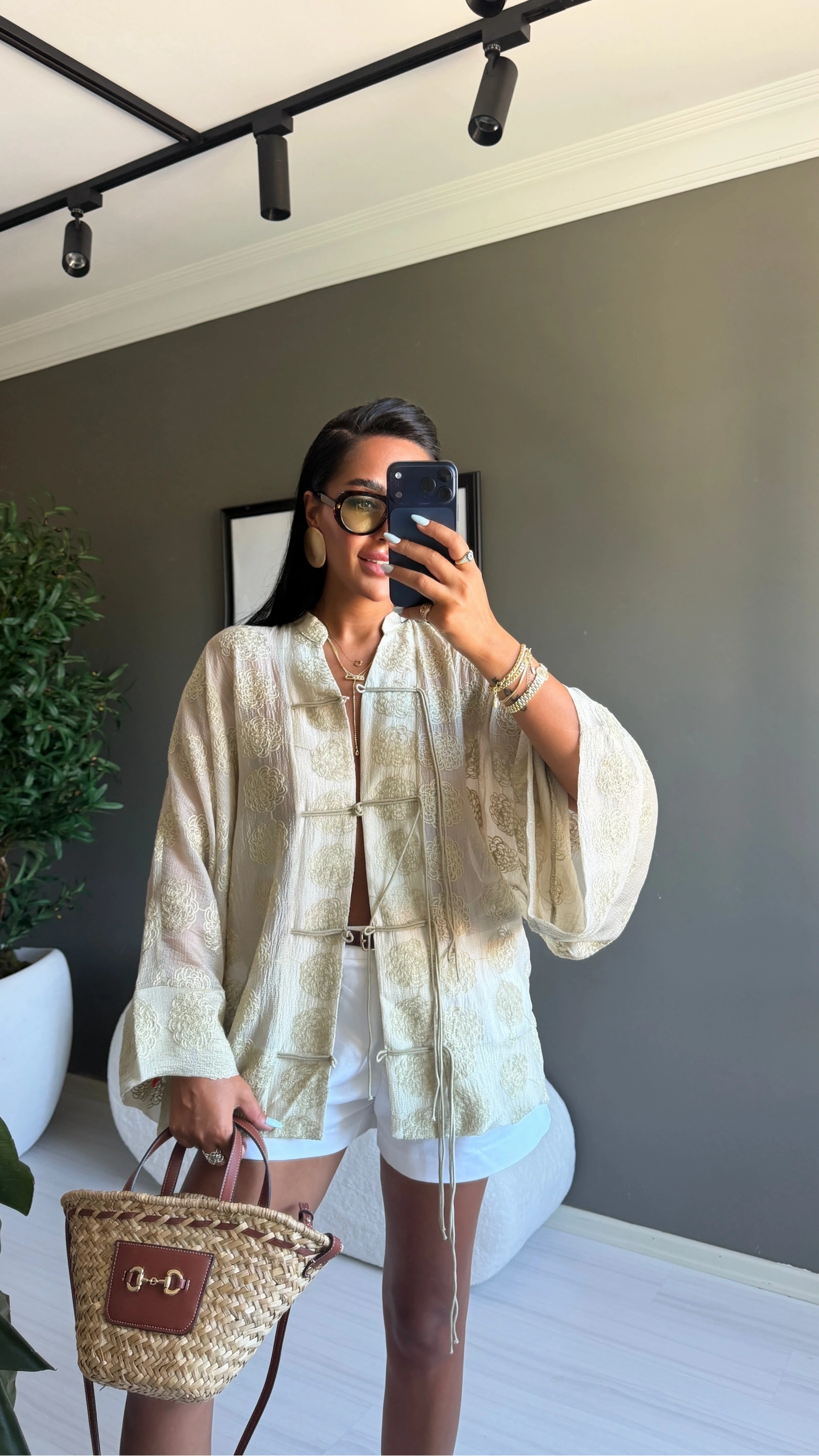 İşlemeli Kimono Yeşil