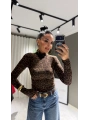 Tam Balıkçı Leopar Kahverengi Bluz