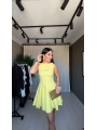 Volanlı Kloş Mini Sarı Elbise