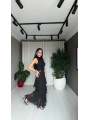 Şifon Kat Kat Yırtmaçlı Kemerli Uzun Siyah Etek