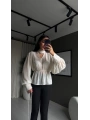 Şifon Vatkalı Beli Lastikli Ekru Bluz