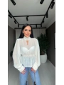 Şifon Vatkalı Beli Lastikli Ekru Bluz