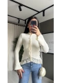 Fitilli Dantel Detaylı Ekru Hırka
