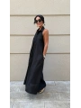 Keten Halter Yaka Maxi Elbise Siyah