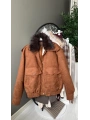 Nubuk Kürk Yakalı Bomber Taba Mont