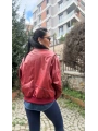 Vintage Deri Bomber Kırmızı Mont
