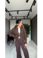 Yakası Kürklü Fermuarlı kahverengiHırka