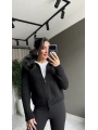 Yakası kürklü Fermuarlı Siyah Hırka