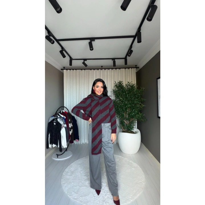Atkılı Triko Bordo Kazak