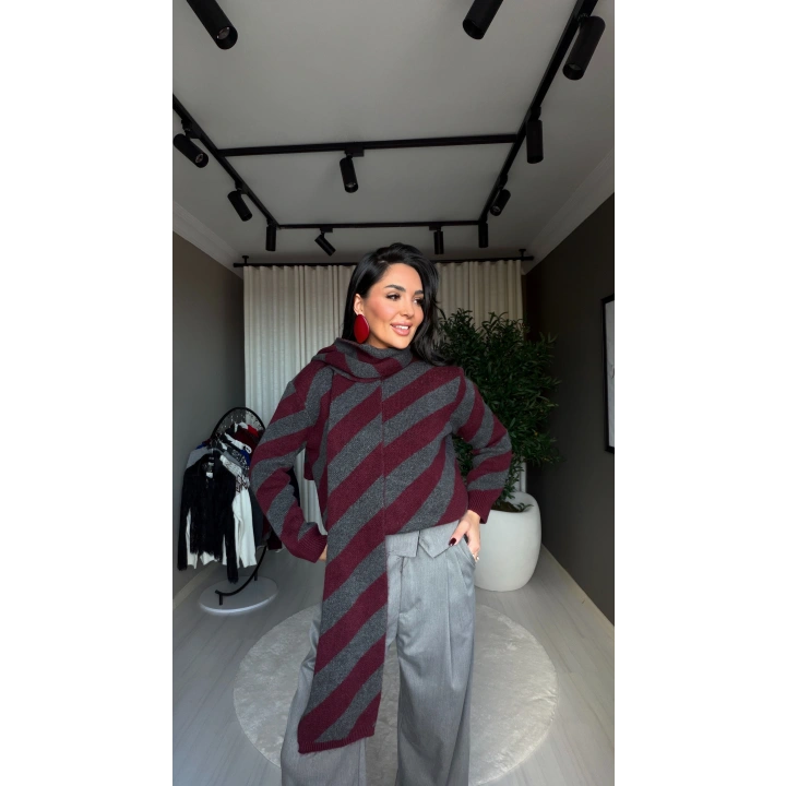Atkılı Triko Bordo Kazak