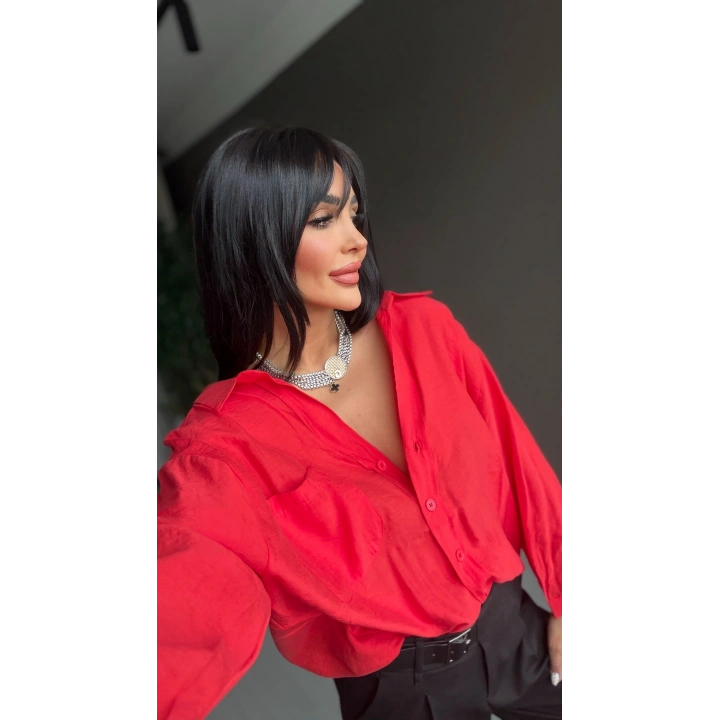 Perry Oversize Düşük Omuzlu Gömlek Kırmızı