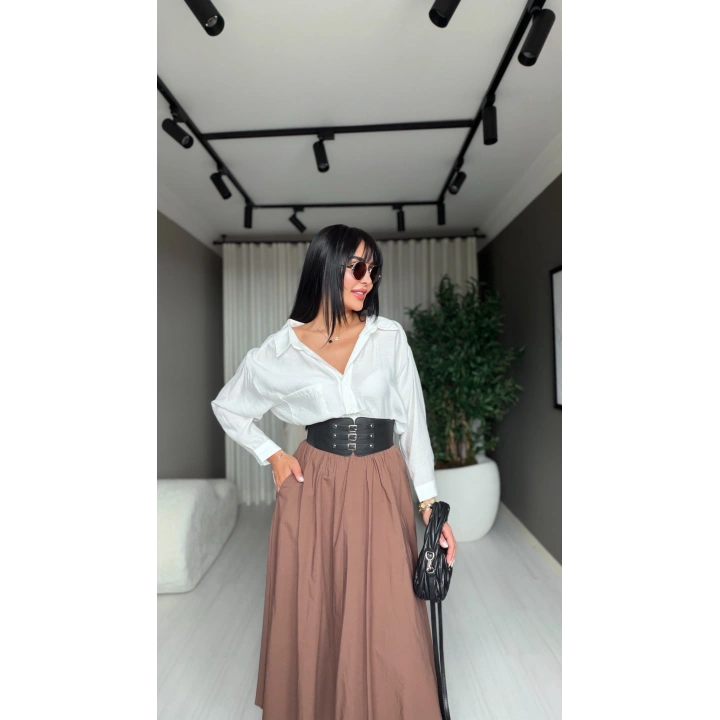 Perry Oversize Düşük Omuzlu Gömlek Beyaz