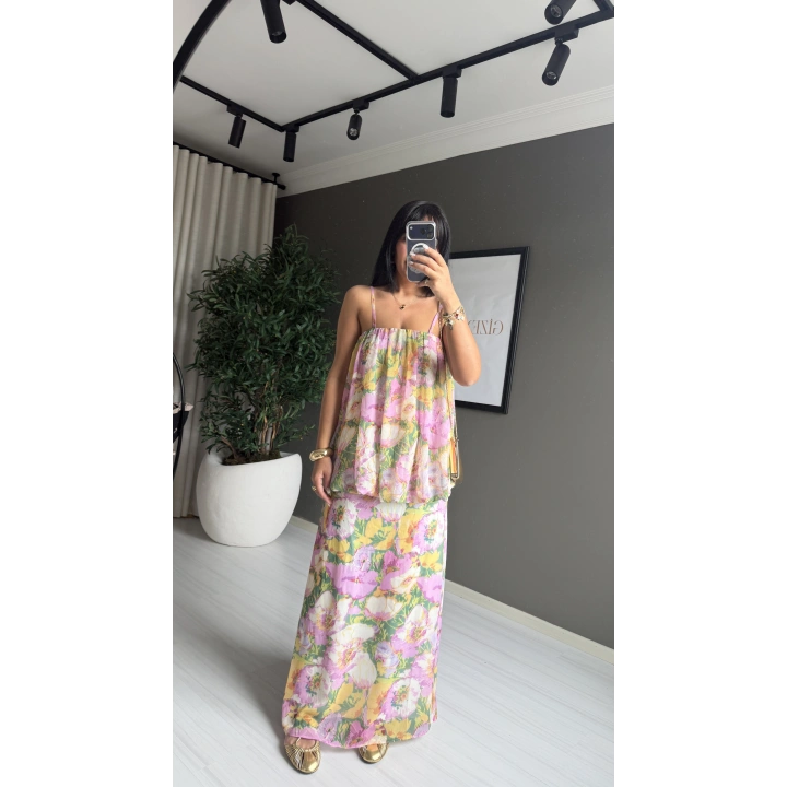 Zr Model Çiçek Desenli Maxi Elbise