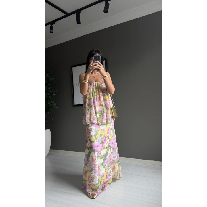 Zr Model Çiçek Desenli Maxi Elbise