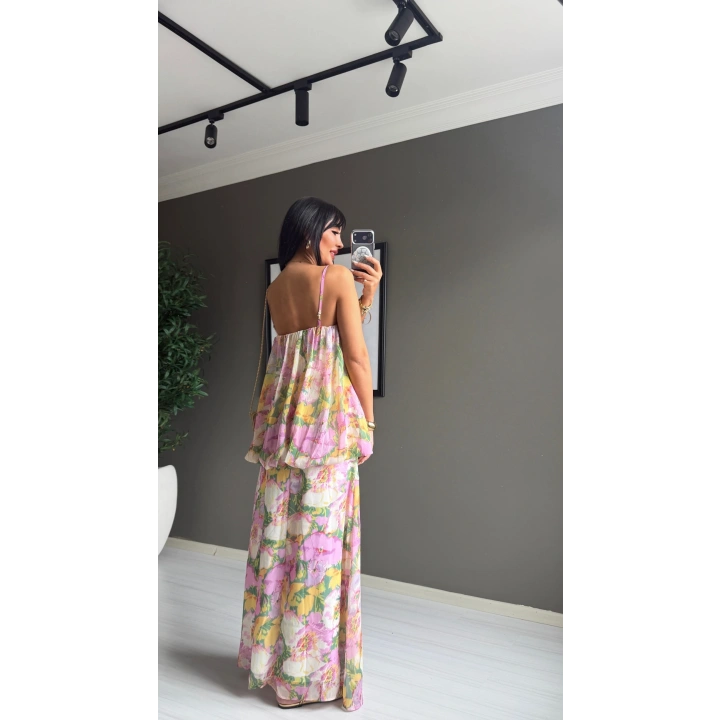 Zr Model Çiçek Desenli Maxi Elbise