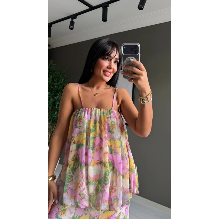 Zr Model Çiçek Desenli Maxi Elbise