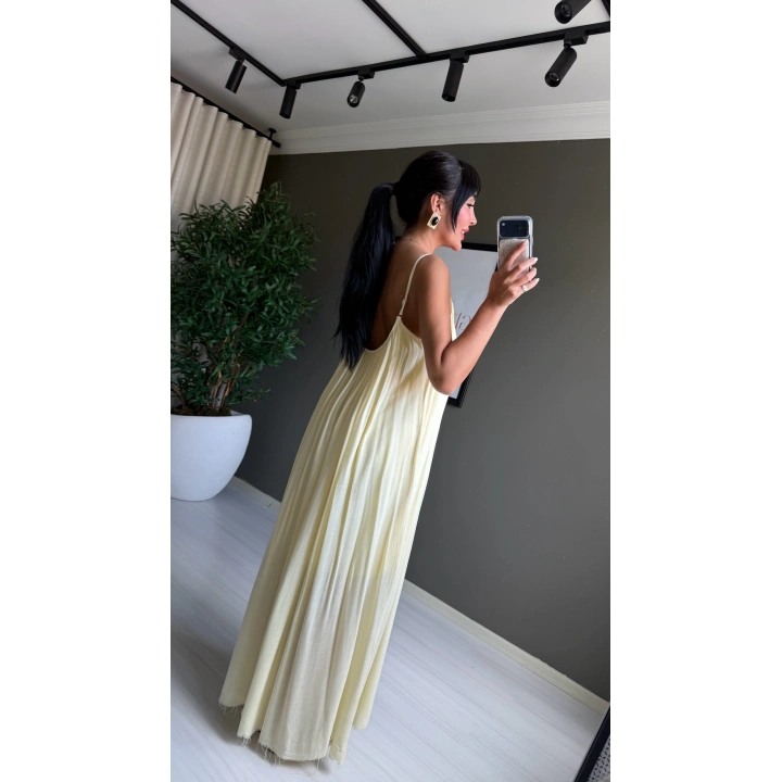 Pery Askılı Sırtı Açık Maxi Sarı elbise