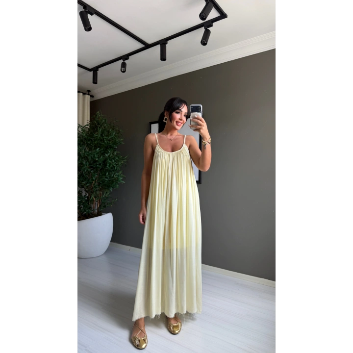 Pery Askılı Sırtı Açık Maxi Sarı elbise