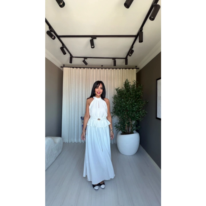 Beli Lastikli Maxi Etek Beyaz