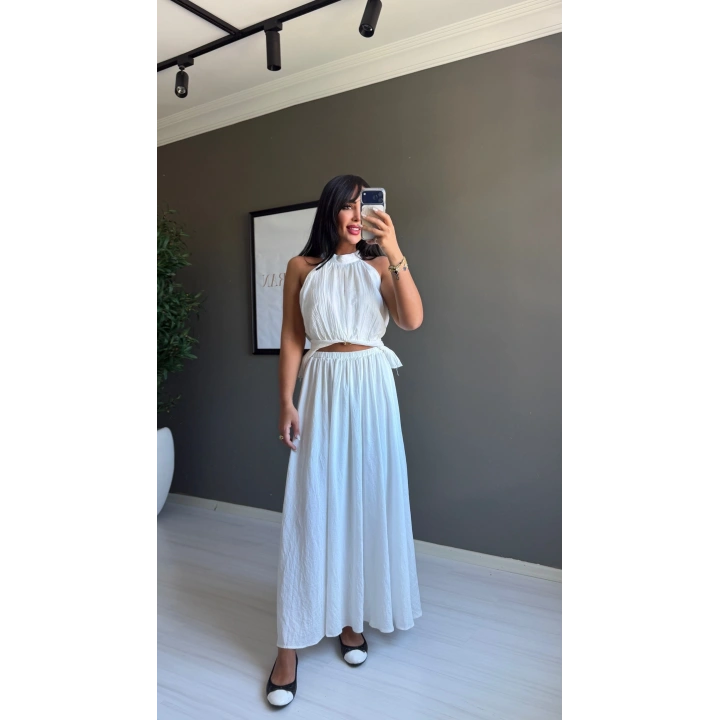 Beli Lastikli Maxi Etek Beyaz