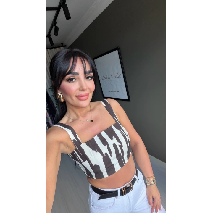 Chance Desenli Crop Kahverengi