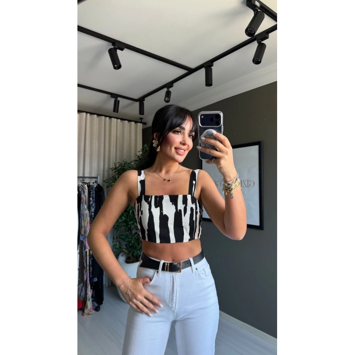 Change Desenli Crop Siyah