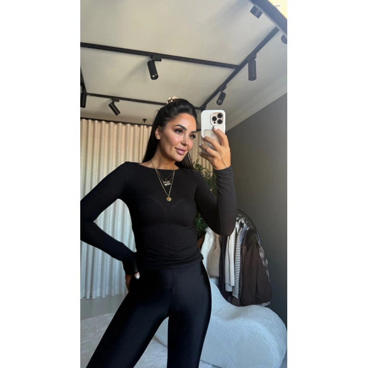 Dilvin Kayık Yaka Kaşmir Siyah Body