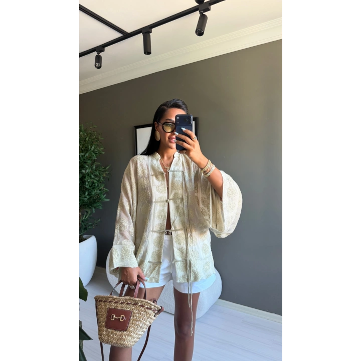 İşlemeli Kimono Yeşil